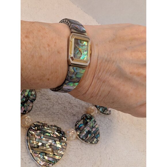 Jay King DRT MOP & Abalone Heart Reversible Necklace 925 Closure Matching Watch - Picture 10 of 16